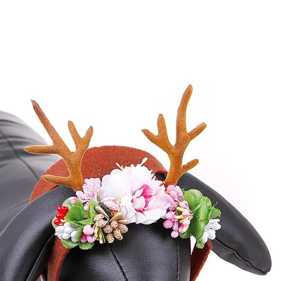 Pet Elk Cat Antler Headband Flower Pet Headwear Christmas Deco Costume Cosplay - Picture 4 of 8